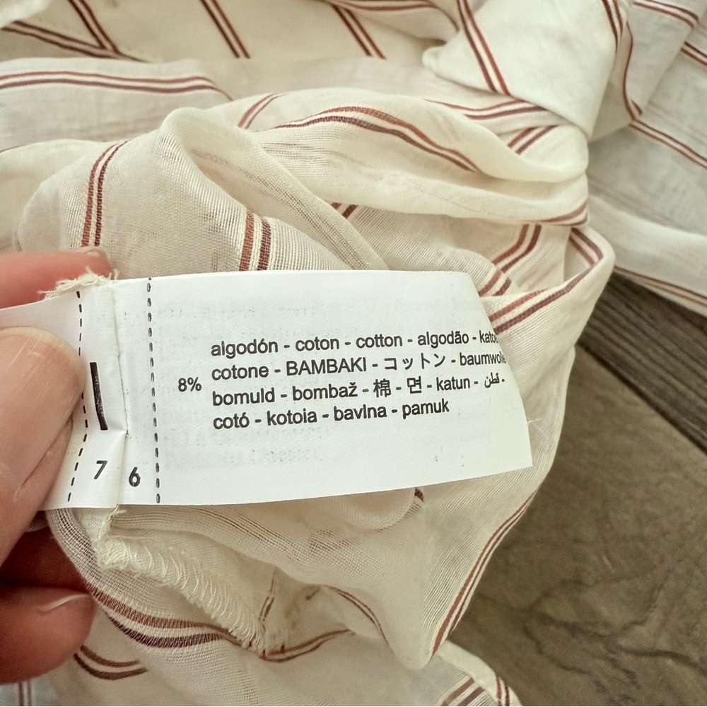 NWT Zara Cream and Red Striped Sheer Top Knotted Hem Medium - Picture 8 of 12